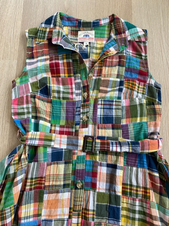 Kiel James Patrick Summer Soirée Madras Patchwork Belted Shirt Dress 100% Cotton - Picture 3 of 11